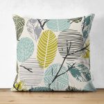 Çift Taraflı Dal Ve Yapraklı Dijital Baskılı Dekoratif Süet Yastık Kırlent Kılıfı Realhomes