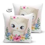 Çift Taraflı Sevimli Bebek Baykuş Çocuk Odası Dijital Baskılı Dekoratif Süet Yastık Kırlent Kılıfı Realhomes