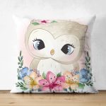 Çift Taraflı Sevimli Bebek Baykuş Çocuk Odası Dijital Baskılı Dekoratif Süet Yastık Kırlent Kılıfı Realhomes