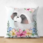 - Suet-K6591-Gorsel - Realhomes Çift Taraflı Sevimli Bebek Rakun Çocuk Odası Dijital Baskılı Dekoratif Süet Yastık Kırlent Kılıfı Realhomes