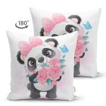Çift Taraflı Sevimli Yavru Panda Çocuk Odası Dijital Baskılı Dekoratif Süet Yastık Kırlent Kılıfı Realhomes
