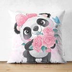 Çift Taraflı Sevimli Yavru Panda Çocuk Odası Dijital Baskılı Dekoratif Süet Yastık Kırlent Kılıfı Realhomes