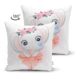 Çift Taraflı Sevimli Bebek Balerin Fil Çocuk Odası Dijital Baskılı Dekoratif Süet Yastık Kırlent Kılıfı Realhomes