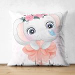 Çift Taraflı Sevimli Bebek Balerin Fil Çocuk Odası Dijital Baskılı Dekoratif Süet Yastık Kırlent Kılıfı Realhomes