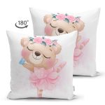 Çift Taraflı Sevimli Bebek Balerin Çocuk Odası Dijital Baskılı Dekoratif Süet Yastık Kırlent Kılıfı Realhomes