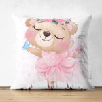 Çift Taraflı Sevimli Bebek Balerin Çocuk Odası Dijital Baskılı Dekoratif Süet Yastık Kırlent Kılıfı Realhomes