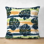- Suet-K6611-Gorsel - Realhomes Çift Taraflı Renkli Zeminde Yaprak Motifli Dijital Baskılı Modern Süet Yastık Kırlent Kılıfı Realhomes