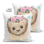 Çift Taraflı Sevimli Yavru Aslan Çocuk Odası Dijital Baskılı Dekoratif Süet Yastık Kırlent Kılıfı Realhomes