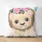 Çift Taraflı Sevimli Yavru Aslan Çocuk Odası Dijital Baskılı Dekoratif Süet Yastık Kırlent Kılıfı Realhomes