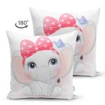 Çift Taraflı Sevimli Bebek Fil Çocuk Odası Dijital Baskılı Dekoratif Süet Yastık Kırlent Kılıfı Realhomes