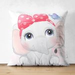 Çift Taraflı Sevimli Bebek Fil Çocuk Odası Dijital Baskılı Dekoratif Süet Yastık Kırlent Kılıfı Realhomes
