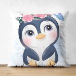 Çift Taraflı Sevimli Bebek Penguen Çocuk Odası Dijital Baskılı Dekoratif Süet Yastık Kırlent Kılıfı Realhomes