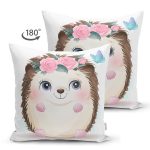 Çift Taraflı Sevimli Bebek Kirpi Çocuk Odası Dijital Baskılı Dekoratif Süet Yastık Kırlent Kılıfı Realhomes