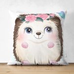 Çift Taraflı Sevimli Bebek Kirpi Çocuk Odası Dijital Baskılı Dekoratif Süet Yastık Kırlent Kılıfı Realhomes