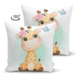 Çift Taraflı Sevimli Yavru Zürafa Çocuk Odası Dijital Baskılı Dekoratif Süet Yastık Kırlent Kılıfı Realhomes