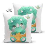 - Suet-K6621-Gorsel-1 - Realhomes Çift Taraflı Sevimli Yeşil Bebek Dinozor Çocuk Odası Dijital Baskılı Dekoratif Süet Yastık Kırlent Kılıfı Realhomes