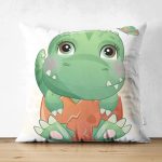 - Suet-K6622-Gorsel - Realhomes Çift Taraflı Sevimli Yeşil Yavru Dinozor Çocuk Odası Dijital Baskılı Dekoratif Süet Yastık Kırlent Kılıfı Realhomes
