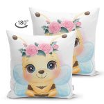 - Suet-K6624-Gorsel-1 - Realhomes Çift Taraflı Sevimli Arı Çocuk Odası Dijital Baskılı Dekoratif Süet Yastık Kırlent Kılıfı Realhomes