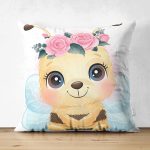 - Suet-K6624-Gorsel - Realhomes Çift Taraflı Sevimli Arı Çocuk Odası Dijital Baskılı Dekoratif Süet Yastık Kırlent Kılıfı Realhomes