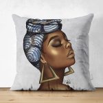 Realhomes Çift Taraflı Gri Zeminde Etnik Afrikan Woman Tasarımlı Süet Yastık Kırlent Kılıfı Realhomes