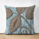 - Suet-K6764-Gorsel - Realhomes Çift Taraflı Kabartma Yüzey Yaprak Desenli Dijital Baskılı Dekoratif Süet Yastık Kırlent Kılıfı Realhomes