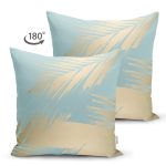 Çift Taraflı Mavi Zemin Yaprak İllüstrasyon Desenli Dijital Baskılı Dekoratif Süet Yastık Kırlent Kılıfı Realhomes