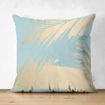 Çift Taraflı Mavi Zemin Yaprak İllüstrasyon Desenli Dijital Baskılı Dekoratif Süet Yastık Kırlent Kılıfı Realhomes