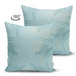 Çift Taraflı Mavi Zemin Yaprak Tasarım Desenli Dijital Baskılı Dekoratif Süet Yastık Kırlent Kılıfı Realhomes