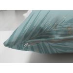 Çift Taraflı Mavi Zemin Yaprak Tasarım Desenli Dijital Baskılı Dekoratif Süet Yastık Kırlent Kılıfı Realhomes