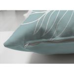 Çift Taraflı Mavi Simli Zemin Yapraklı Tasarım Desenli Dijital Baskılı Dekoratif Süet Yastık Kırlent Kılıfı Realhomes