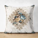 - Suet-K703-Gorsel - Realhomes Çift Taraflı Etnik Kilim Desenli Özel Tasarım Dijital Baskılı Süet Yastık Kırlent Kılıfı Realhomes