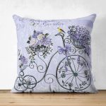 - Suet-K708-Gorsel - Realhomes Çift Taraflı Bisiklet Ve Çiçek Figürlü Özel Tasarım Dijital Baskılı Modern Süet Yastık Kırlent Kılıfı Realhomes