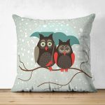 - Suet-K8-Gorsel - Realhomes Çift Taraflı Sevimli Şemsiyeli Baykuş Figürlü Özel Tasarım Dijital Baskılı Modern Süet Yastık Kırlent Kılıfı Realhomes