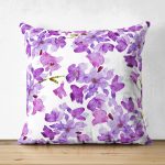 - Suet-K865-Gorsel - Realhomes Çift Taraflı Suluboya Mor Çiçek Figürlü Dijital Baskılı Modern Süet Yastık Kırlent Kılıfı Realhomes