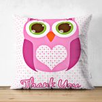 Çift Taraflı Sevimli Baykuş Figürlü Özel Tasarım Dijital Baskılı Süet Yastık Kırlent Kılıfı Realhomes