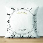 Çift Taraflı Roma Rakamlarıyla Saat Tasarımlı Dijital Baskılı Modern Süet Yastık Kırlent Kılıfı Realhomes