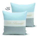Çift Taraflı Hello Beautiful Mavi & Gri Dijital Baskılı Dekoratif Süet Yastık Kırlent Kılıfı Realhomes