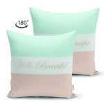 Çift Taraflı Hello Beautiful Mint Yeşili & Ten Rengi Dijital Baskılı Modern Süet Yastık Kırlent Kılıfı Realhomes