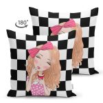 Çift Taraflı Dama Zeminli Pancakeli Kız Desenli Dijital Baskılı Modern Süet Yastık Kırlent Kılıfı Realhomes
