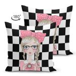 Çift Taraflı Dama Zeminli Fotoğraf Çeken Kız Tasarımlı Dijital Baskılı Dekoratif Süet Yastık Kırlent Kılıfı Realhomes