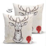 Çift Taraflı Geyik Desenli Dijital Baskılı Dekoratif Süet Yastık Kırlent Kılıfı Realhomes