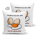 Çift Taraflı Özel Tasarım Yumurta Değildik Ama Dijital Baskılı Modern Süet Yastık Kırlent Kılıfı Realhomes