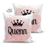 Çift Taraflı Özel Tasarım Taçlı Quenn Dijital Baskılı Dekoratif Süet Yastık Kırlent Kılıfı Realhomes