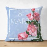 Çift Taraflı Özel Tasarım 8 Mart Gül Tasarımlı Dijital Baskılı Modern Süet Yastık Kırlent Kılıfı Realhomes