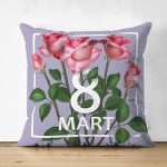 Çift Taraflı Özel Tasarım 8 Mart Gül Tasarımlı Dijital Baskılı Modern Süet Yastık Kırlent Kılıfı Realhomes