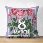 Çift Taraflı Özel Tasarım 8 March Gül Tasarımlı Dijital Baskılı Modern Süet Yastık Kırlent Kılıfı Realhomes