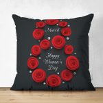 Çift Taraflı Özel Tasarım 8 March Kırmızı Gül Tasarımlı Dijital Baskılı Modern Süet Yastık Kırlent Kılıfı Realhomes