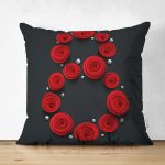 Çift Taraflı Özel Tasarım Kırmızı Gül Tasarımlı Dijital Baskılı Modern Süet Yastık Kırlent Kılıfı Realhomes