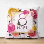 Çift Taraflı Özel Tasarım 8 Mart Gül Tasarımlı Dijital Baskılı Modern Süet Yastık Kırlent Kılıfı Realhomes