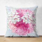 Çift Taraflı Özel Tasarım Ortanca Çiçeği Motifli Dijital Baskılı Modern Süet Yastık Kırlent Kılıfı Realhomes
